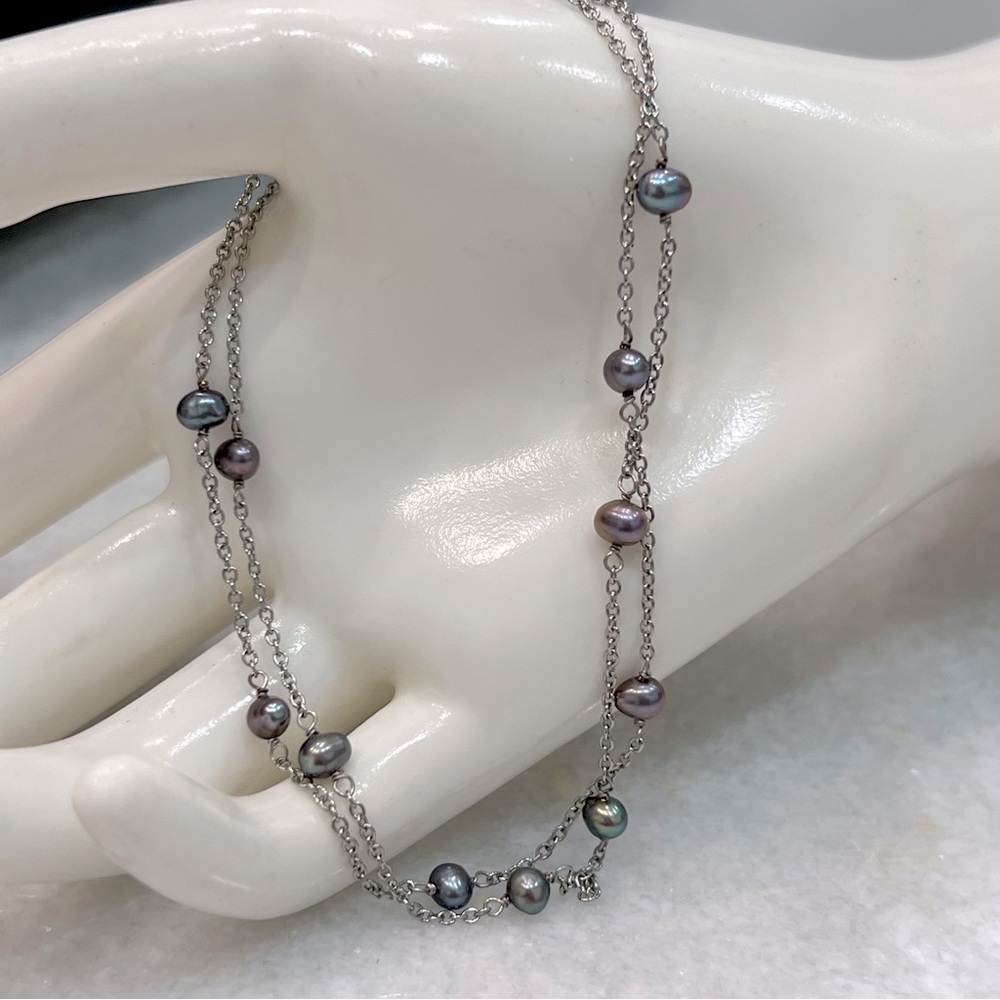 Multicolor Freshwater Pearl Silver Station 20” Necklace